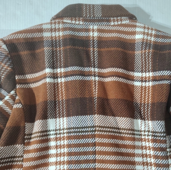 Levis Double Breasted Brown Plaid Wool Blend Women's Coat Size Medium - Picture 7 of 11